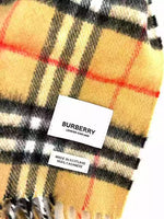 Burberry Antique Yellow Checkered Fringe Cashmere Scarf