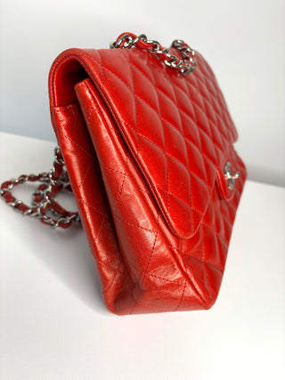 Chanel Jumbo Red Lambskin Classic Single Flap Shoulder Bag