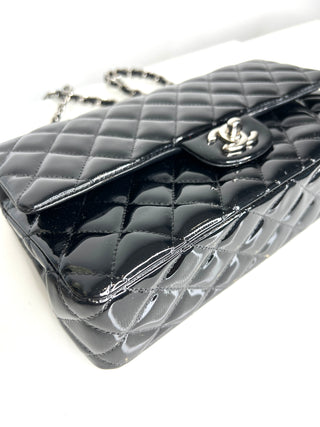 Chanel Preloved Classic Black Patent Leather Medium Double Flab Bag