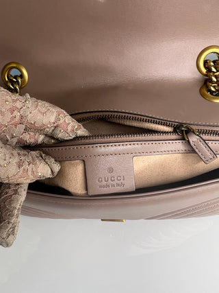 Gucci Preloved Marmont Medium Beige Leather Shoulder Bag