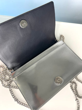 Christian Dior Metallic Diorama Silver Micro Cannage Wallet on Chain / Crossbody Bag