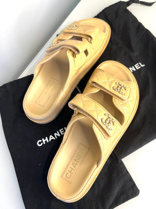 Chanel Preloved Quilted Lambskin Dad Slide Mule Flat Sandals 38.5 UK5.5