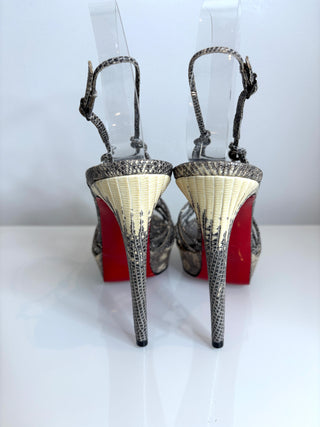 Christian Louboutin Disco Lilou Snakeskin Animal Print Strappy Sandals Heels 37 UK4