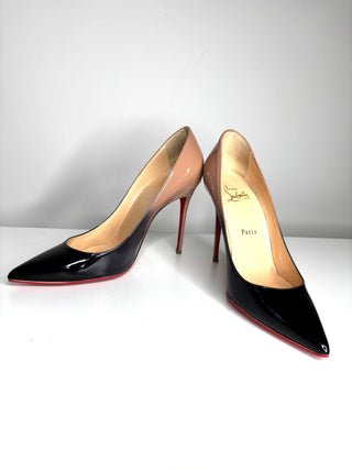 Christian Louboutin Kate 100 Black Nude Degrade Patent Heels 38 UK5