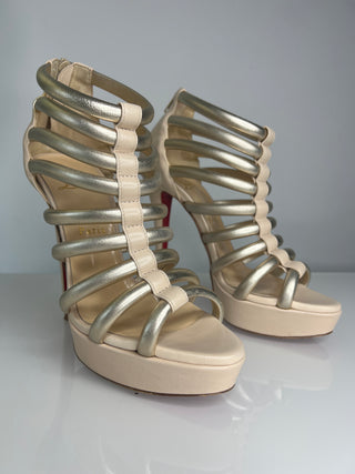 Christian Louboutin Romaine Gladiator Gold Beige Platform Sandals  39 UK6