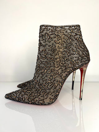 Christian Louboutin Nancy Bootie 100 Multicoloured Glitter Tulle Heel Booties 39 UK6