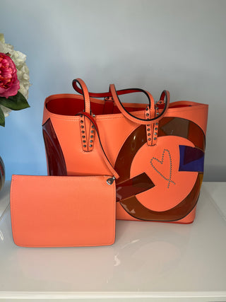 Christian Louboutin Cabata Love Pink Leather Tote Shopper Beach Bag