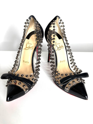 Christian Louboutin Bille Et Boule 100 Black Suede Studded Heels 38.5 UK5.5