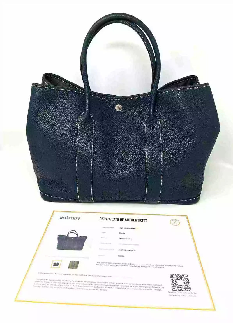 Hermes Garden Party 36 Bleu De Prusse Navy Negonda Leather Tote Bag