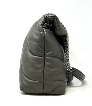 Saint Laurent Puffer Medium Quilted Earth Grey Leather Shoulder Bag