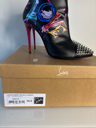 Christian Louboutin 'Love Is A Boot’ 100 Black Leather Spike Toe Ankle Boots 39.5 UK6.5