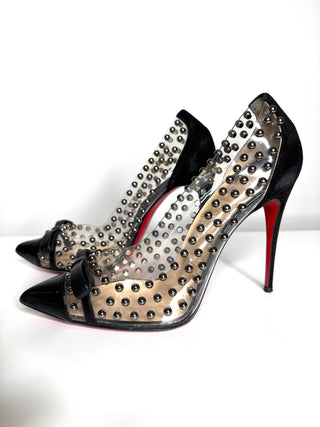 Christian Louboutin Bille Et Boule 100 Black Suede Studded Heels 38.5 UK5.5