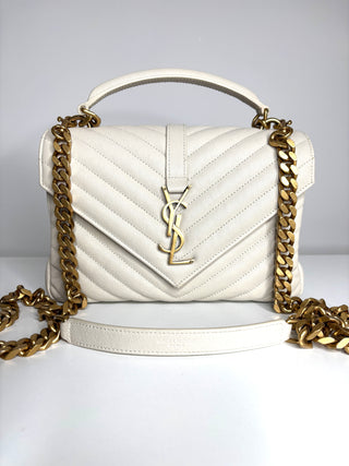 Saint Laurent College Medium Cream Leather Shoulder Bag