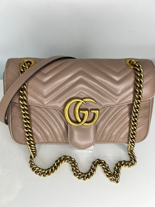 Gucci Preloved Marmont Medium Beige Leather Shoulder Bag