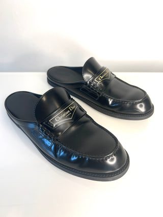Christian Dior Boy Black Leather Mules Loafers 38.5 UK5.5