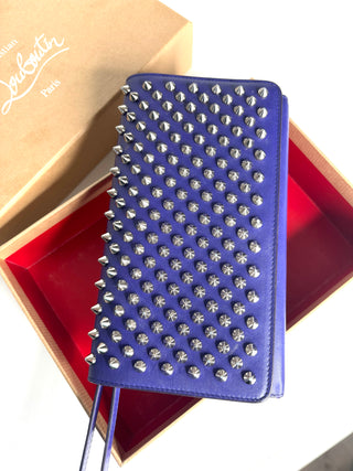 Christian Louboutin Macaron Spikes Purple Wallet Wrist Clutch Bag