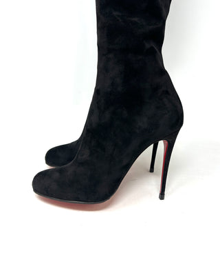 Christian Louboutin Black Suede Knee High Zip Heel Boots 39 UK 6