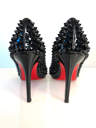 Christian Louboutin Pigalle Spikes 100 Black Patent Heels 38.5 UK5.5