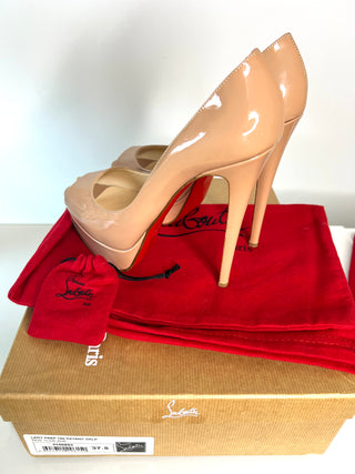 Christian Louboutin Lady Peep 150 Nude Patent Leather Platform Heels – EU 37.5 / UK 4.5