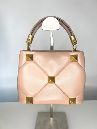 Valentino Garavani Roman Stud Blush Pink Nude Leather Gold Hardware Top Handle Cross-body Bag