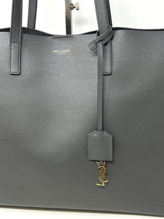 Saint Laurent East West Grained Grey Leather Shopping Tote Bag