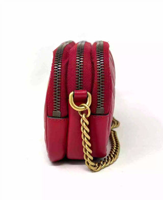 Gucci Marmont Matelasse Red Leather Triple Zip Mini Cross-Body Bag