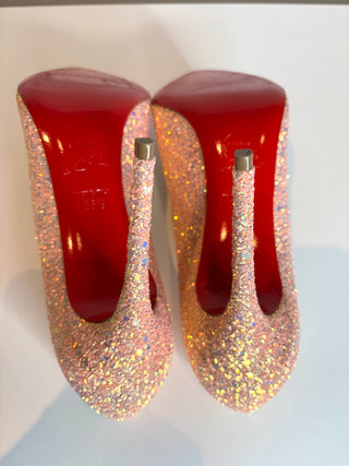 Christian Louboutin Pigalle Follies 100 Dragonfly Pink Glitter Heels 38.5 UK5.5