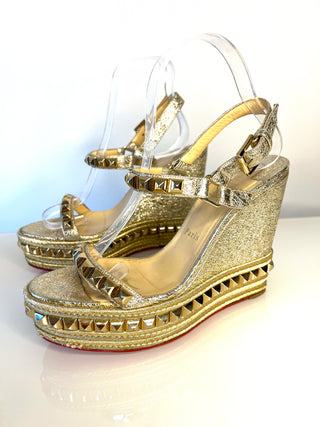 Christian Louboutin Cataclou Gold Wedge Sandals 39.5 UK6.5