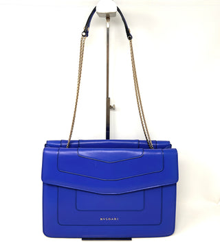 Bvlgari Serpenti Blue Leather Large Double Flap Snakehead Shoulder Bag