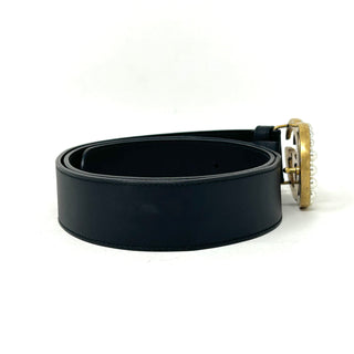 Gucci Wide Black Leather Belt With Pearls