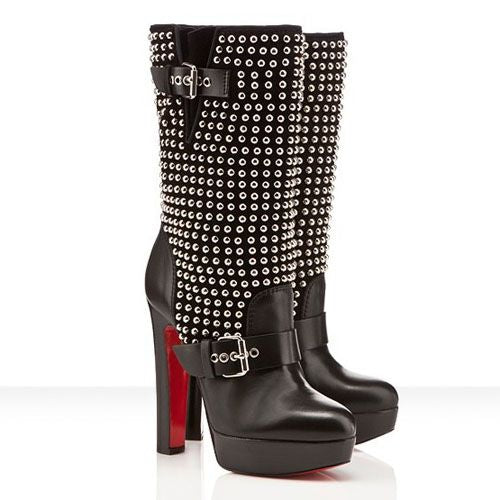 Christian Louboutin Black Leather Studded Platform Boots 