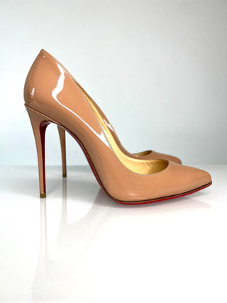 Christian Louboutin Pigalle Follies 100 Nude Patent Heels 37 UK4