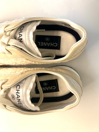 Chanel CC White, Cream & Beige Tweed, Suede and Leather Trainers – Size 38.5 UK 5.5