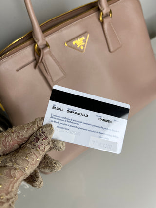 Prada Promenade Cammeo Blush Beige Saffiano Lux Leather Handbag
