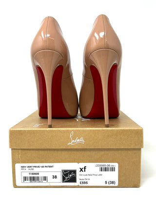 Christian Louboutin Nude Patent Peep Toe Heels 