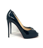 Christian Louboutin New Very Prive 120 Black Patent Leather Peep Toe Heels 38 UK 5