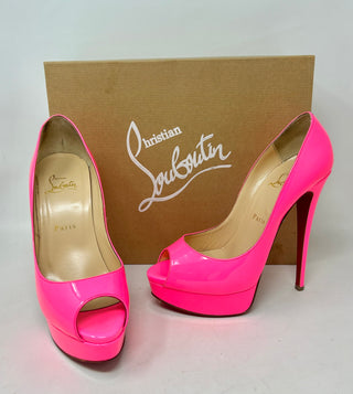 Christian Louboutin Pink Patent Platform Peep Toe Heels