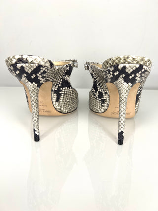 Jimmy Choo Bing Roccia Snakeskin Print Mules Heels 37.5 UK4.5