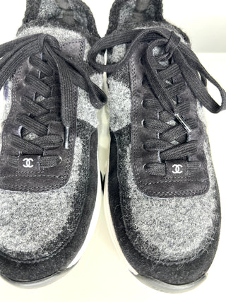 Chanel Preloved Grey Fabric Black Suede Sneakers Trainers 38.5 UK5.5
