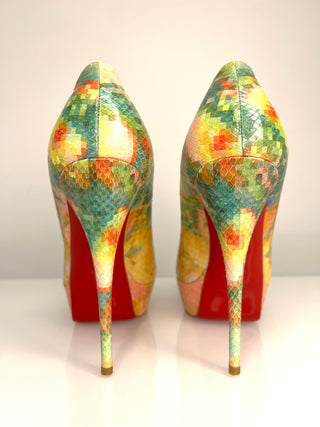Christian Louboutin Troca 40 Multicolor Python Peep-Toe Heels 38.5 UK5.5