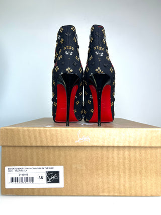 Christian Louboutin So Kate Booty 100 Jacq Loubi in The Sky Black Ankle Boots 38 UK5