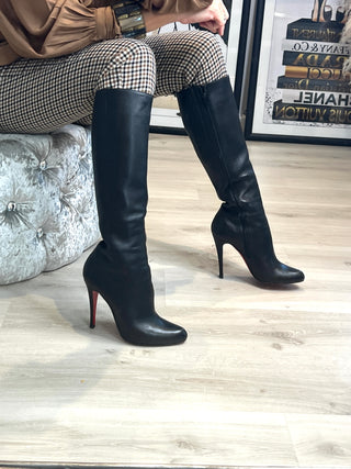 Christian Louboutin Bourge 100 Black Leather Knee-High Boots – Size 39 / UK 6