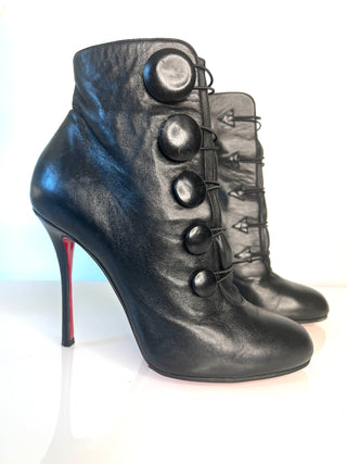 Christian Louboutin Booton 100 Black Leather Ankle Boots – Size small 38 UK5
