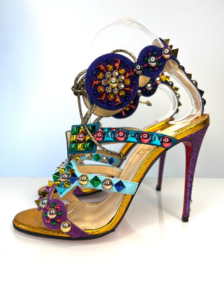 Christian Louboutin Kaleikita 100 Studded Lace-Up Sandals 38 UK5