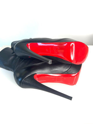 Christian Louboutin Alta Bouton 150 Black Leather Peep-Toe Platform Boots — Size 39 UK6