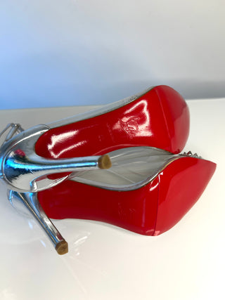 Christian Louboutin Just Picks 100 PVC Crystal Spike Silver Leather Pumps Heels - Size 40 UK7
