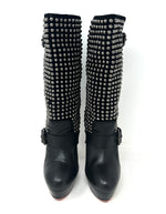 Christian Louboutin Marisa 140 Black Leather Studded Platform Boots 37 UK 4