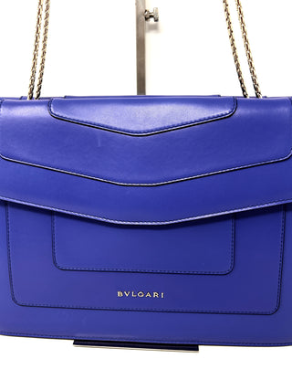 Bvlgari Serpenti Blue Leather Large Double Flap Snakehead Shoulder Bag