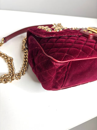 Dolce & Gabbana Lucia  Studded Burgundy Velvet Shoulder Bag