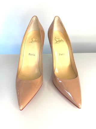 Christian Louboutin Kate 100 Nude Patent Leather Pumps – Size 37.5 UK 4.5